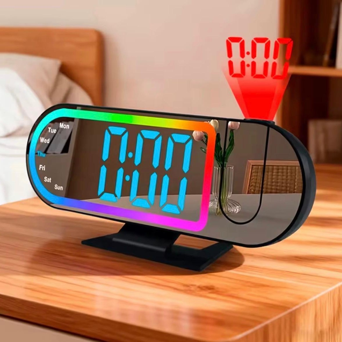 RELOJ DESPERTADOR DIGITAL LED RGB CON PROYECTOR DE HORA 180°, ALARMA, CALENDARIO Y PANTALLA MULTICOLOR (23CM X 10CM) - 2