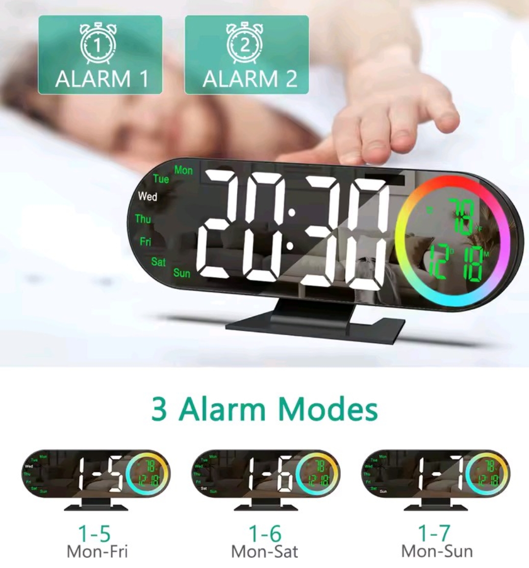 RELOJ DIGITAL LED RGB MULTIFUNCIÓN CON TEMPERATURA, CALENDARIO, ALARMA Y PANTALLA DE COLORES - 2