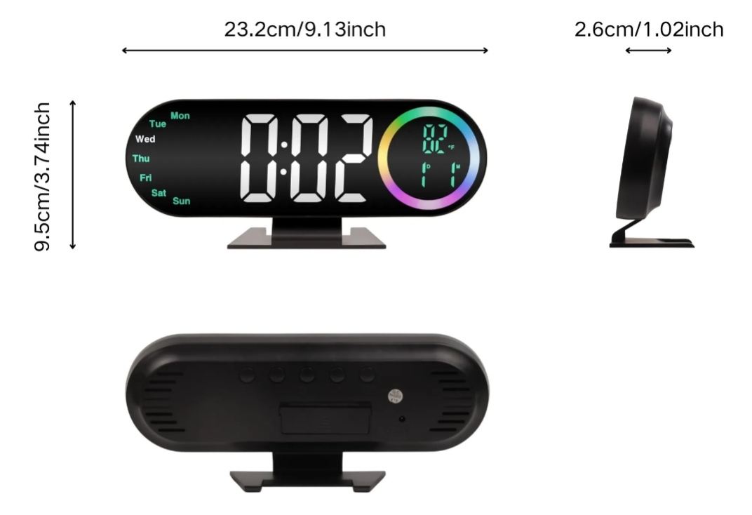 RELOJ DIGITAL LED RGB MULTIFUNCIÓN CON TEMPERATURA, CALENDARIO, ALARMA Y PANTALLA DE COLORES - 3