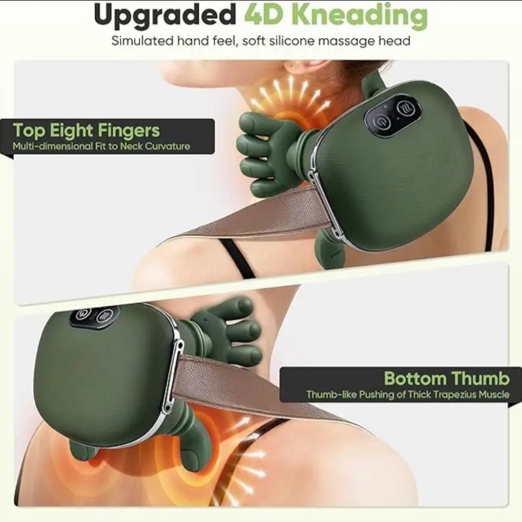 MASAJEADOR DE CUELLO TIPO MANOS 4D CON CALOR TERAPÉUTICO PARA CONTRACTURAS, ESTRÉS Y FATIGA MUSCULAR - 3
