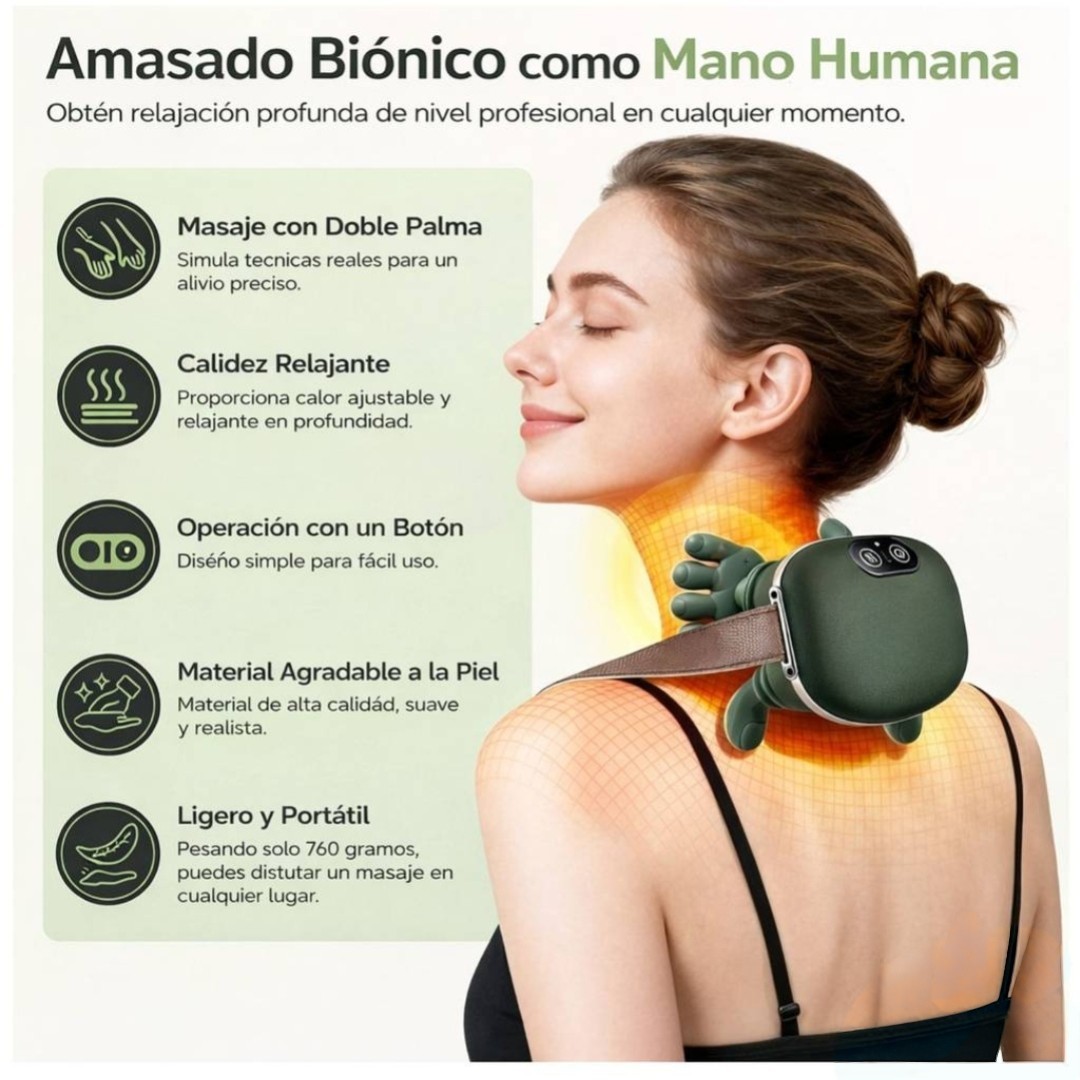 MASAJEADOR DE CUELLO TIPO MANOS 4D CON CALOR TERAPÉUTICO PARA CONTRACTURAS, ESTRÉS Y FATIGA MUSCULAR - 5