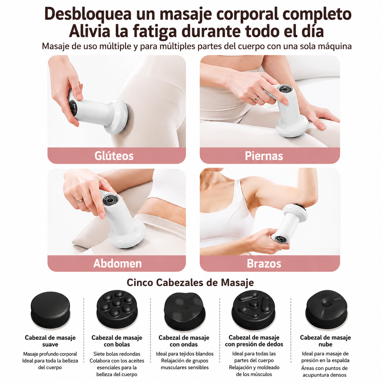 PISTOLA MASAJEADORA RECARGABLE 6 VELOCIDADES Y 5 CABEZALES - 4