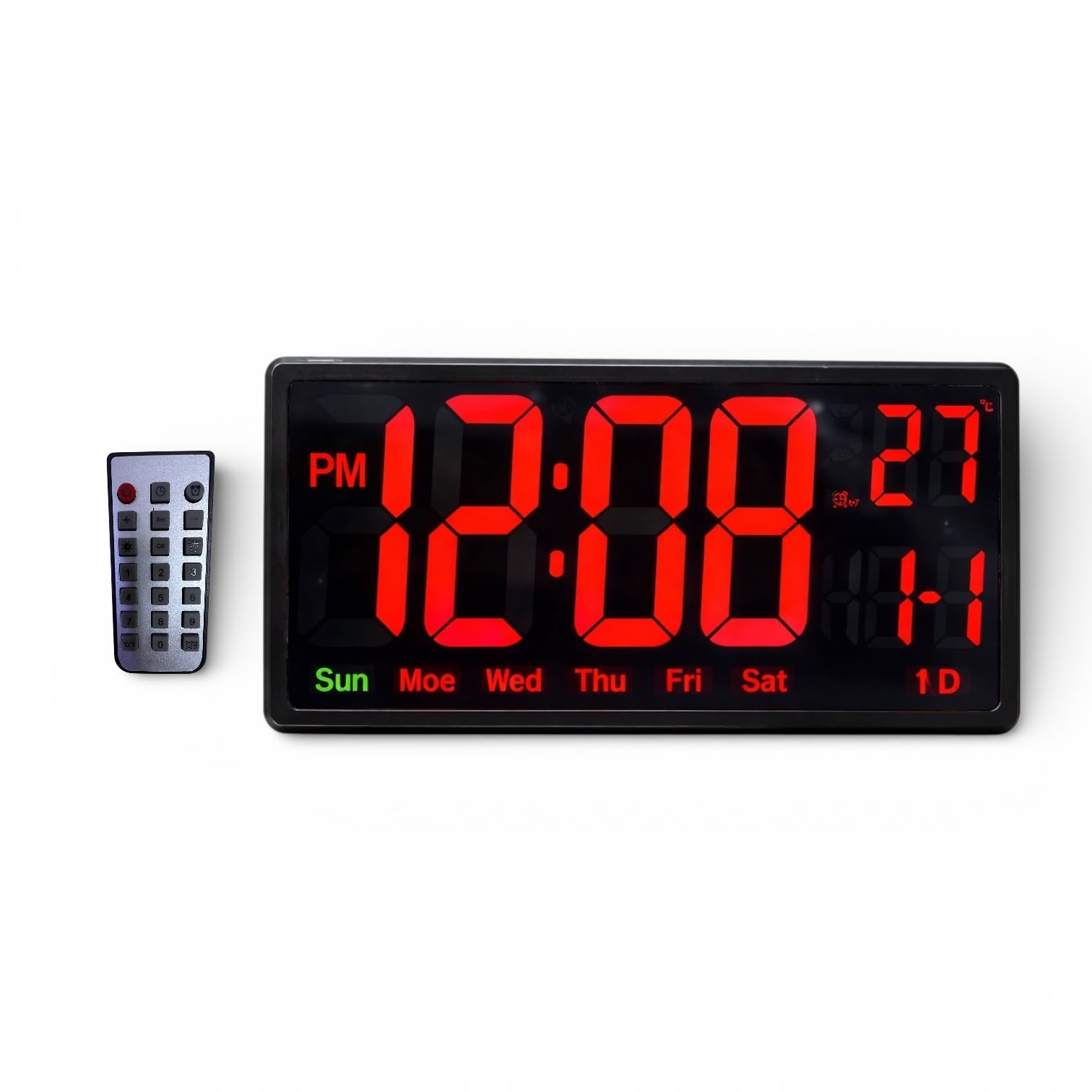 RELOJ DIGITAL LED DE PARED GRANDE CON CONTROL REMOTO, FECHA Y TEMPERATURA - 1