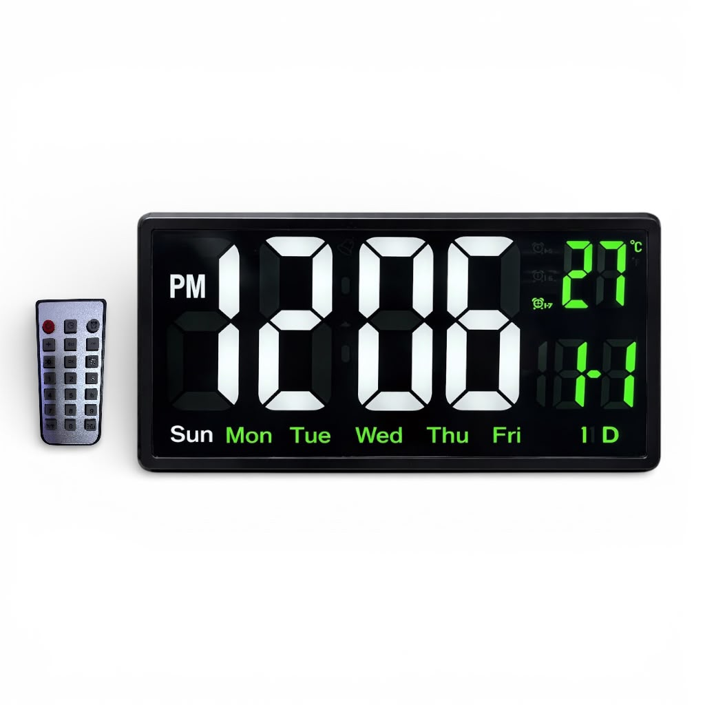 RELOJ DIGITAL LED DE PARED GRANDE CON CONTROL REMOTO, FECHA Y TEMPERATURA - 1
