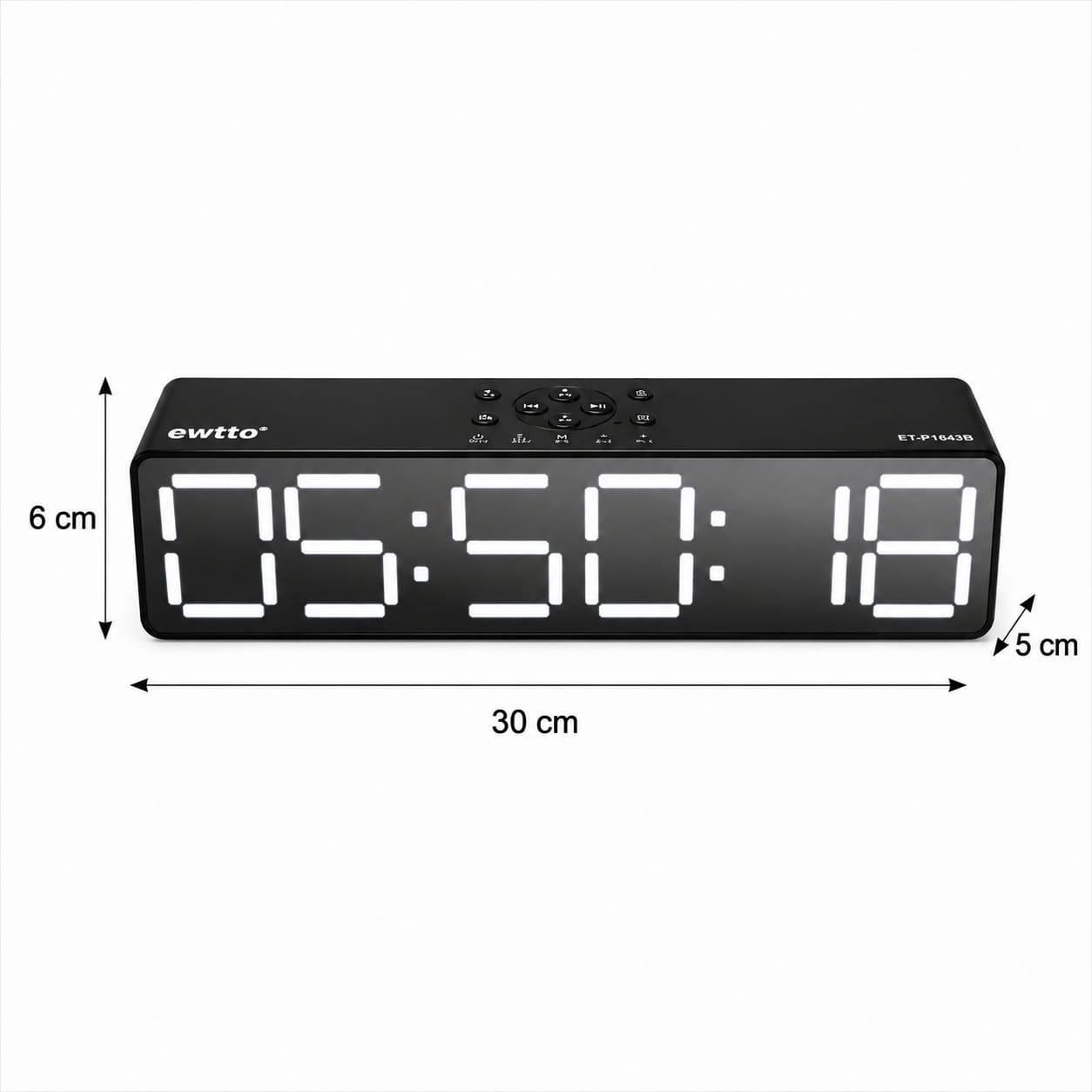 RELOJ DESPERTADOR BLUETOOTH LED CON PARLANTE DUAL 30 CM - 6