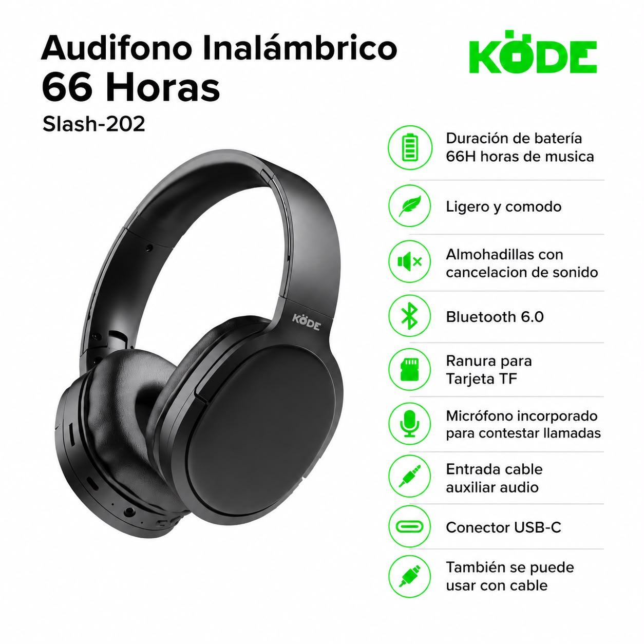AUDÍFONOS INALÁMBRICOS BLUETOOTH KÖDE SLASH-202 66 HORAS - 3
