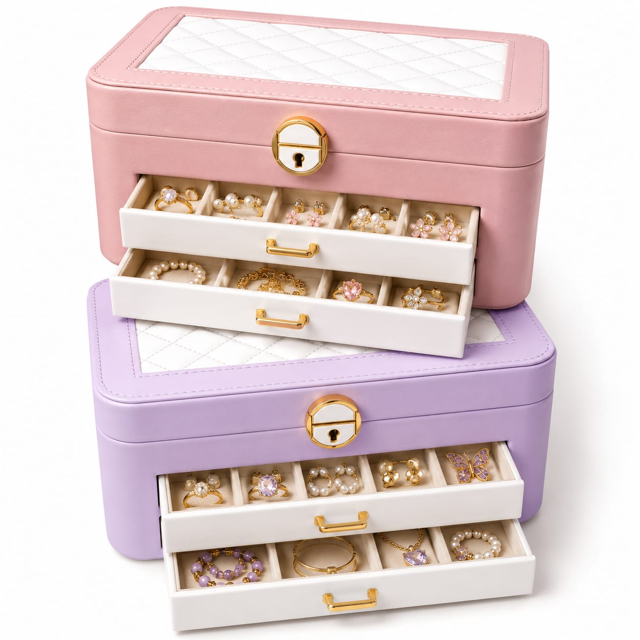 JOYERO ORGANIZADOR PREMIUM CON LLAVE Y 2 CAJONES - 1