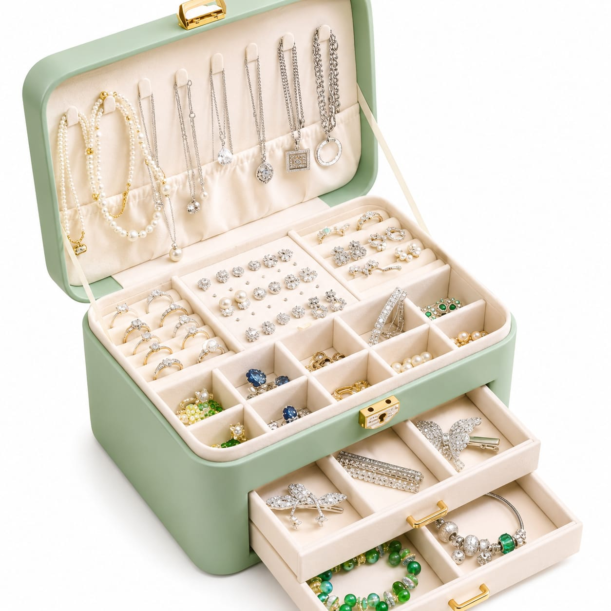 JOYERO ORGANIZADOR PREMIUM CON LLAVE Y 2 CAJONES - 3
