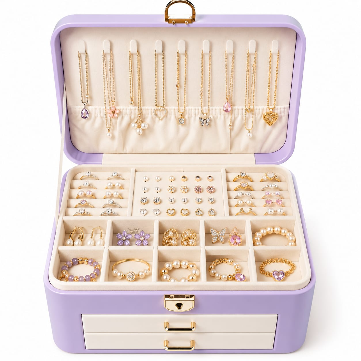JOYERO ORGANIZADOR PREMIUM CON LLAVE Y 2 CAJONES - 4