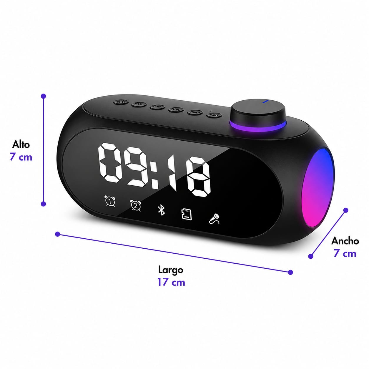 RELOJ DESPERTADOR DIGITAL BLUETOOTH S18 CON PARLANTE, RADIO FM Y LUZ RGB - 3