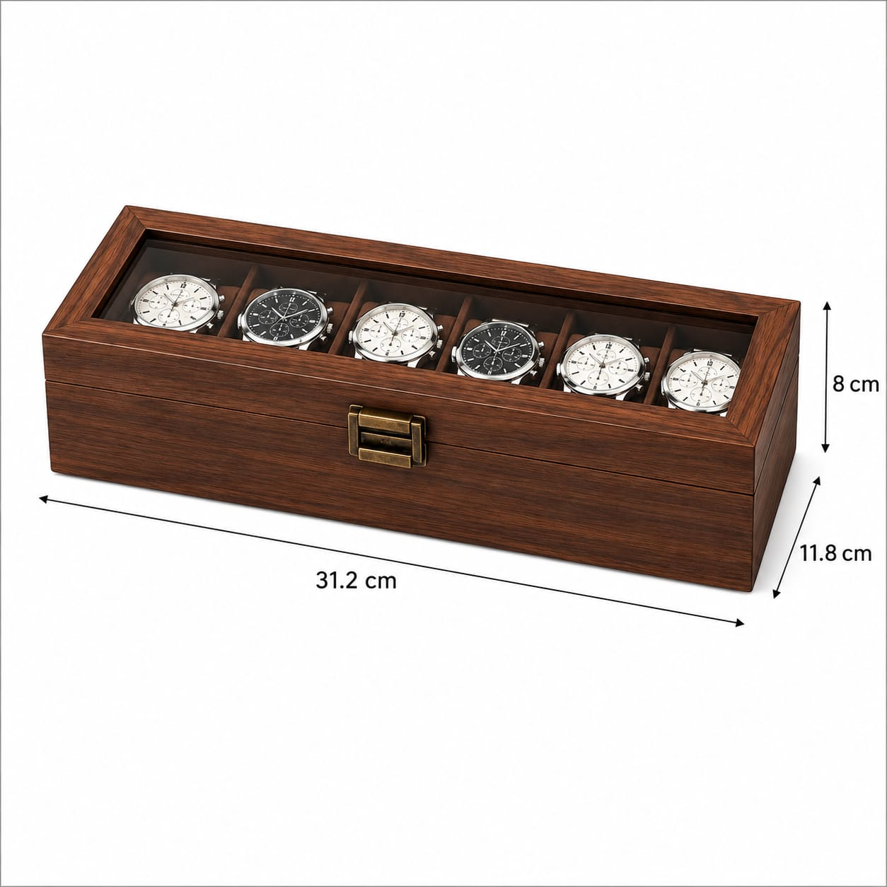 CAJA ORGANIZADORA PARA 6 RELOJES DE MADERA CON TAPA DE VIDRIO - 3