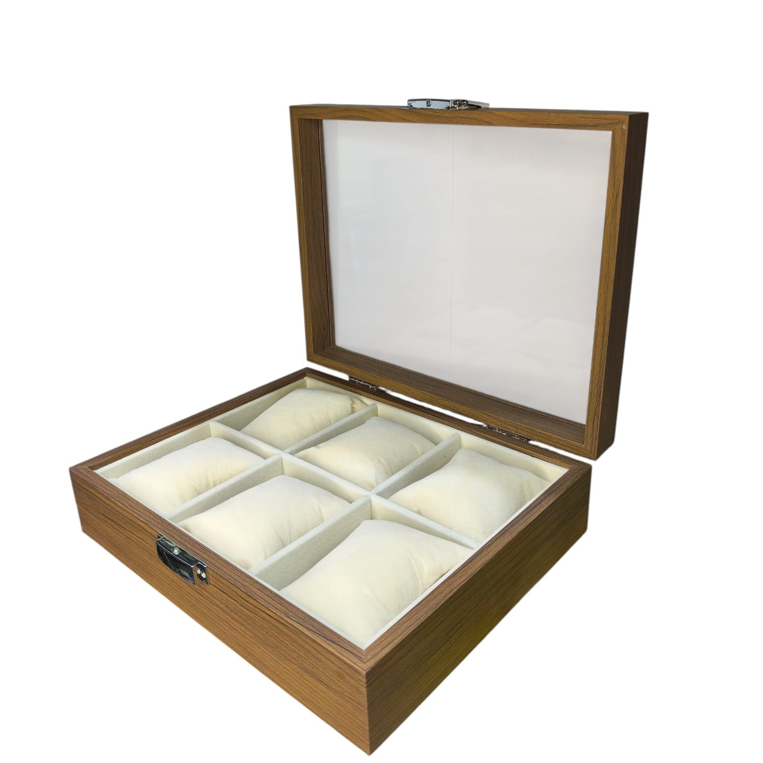 CAJA ORGANIZADORA PARA 6 RELOJES CON TAPA DE VIDRIO – ESTUCHE EXHIBIDOR PREMIUM DE MADERA - 3
