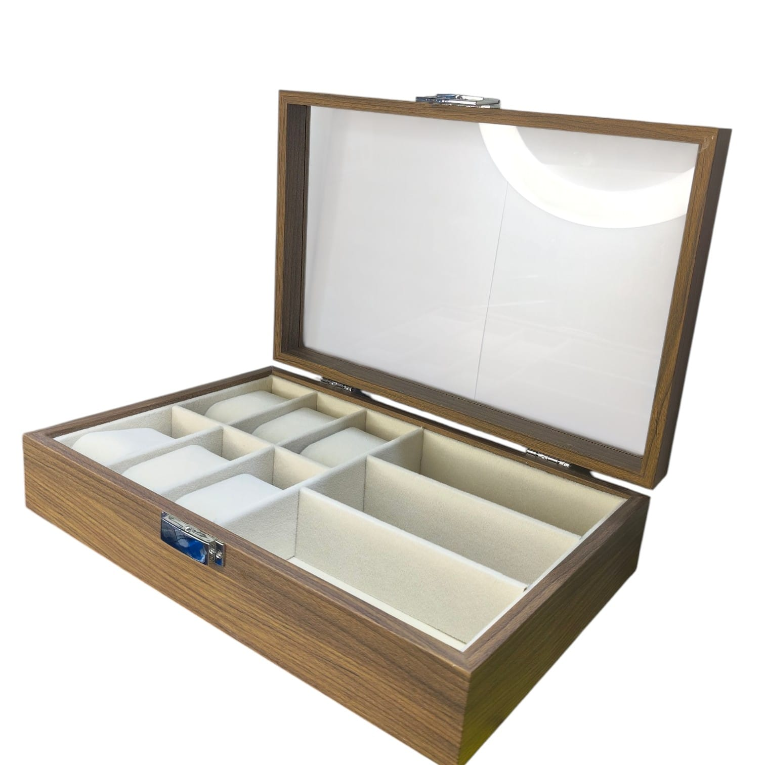 ORGANIZADOR DE RELOJES Y LENTES DE MADERA CON TAPA TRANSPARENTE 6 RELOJES + 3 LENTES - 2