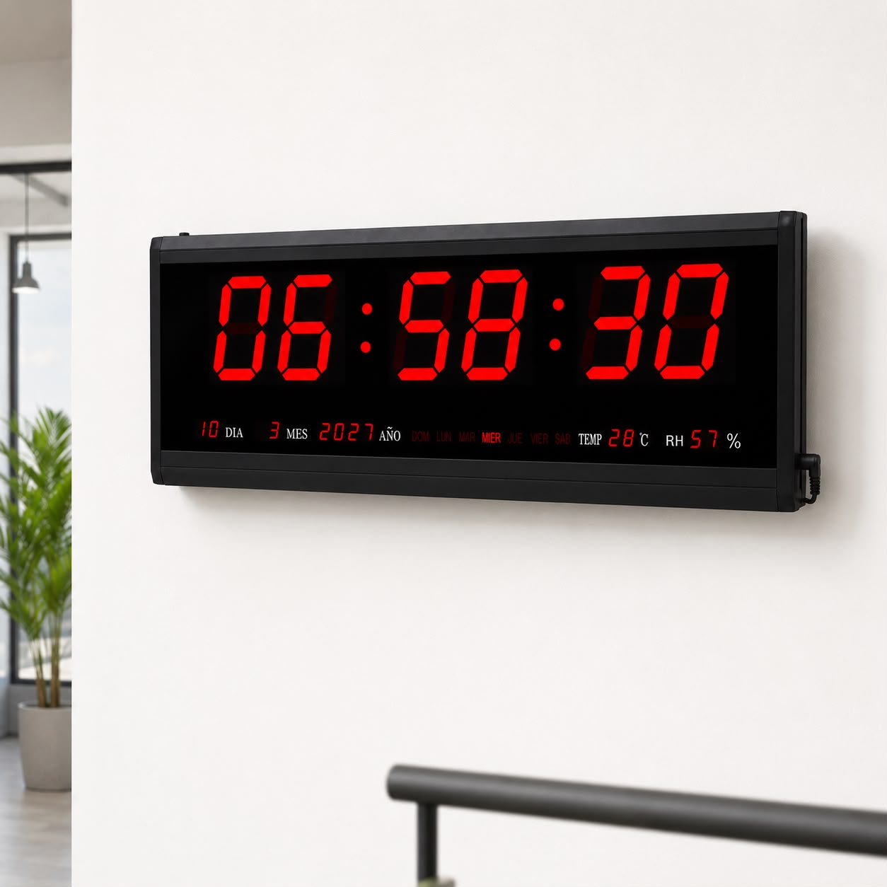 RELOJ DIGITAL LED DE PARED 56x19 CM CON FECHA, DÍA, TEMPERATURA Y HUMEDAD - 1