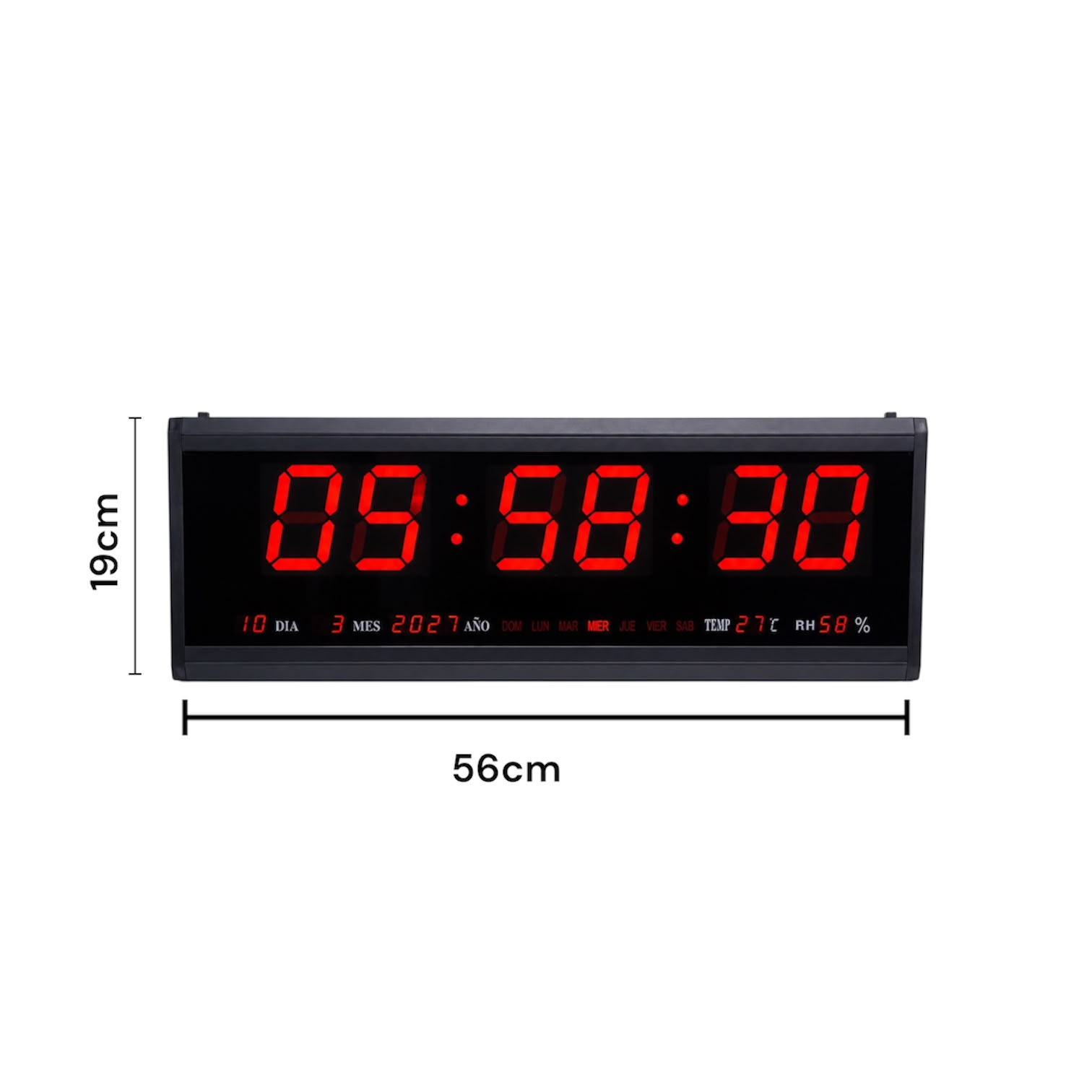 RELOJ DIGITAL LED DE PARED 56x19 CM CON FECHA, DÍA, TEMPERATURA Y HUMEDAD - 4