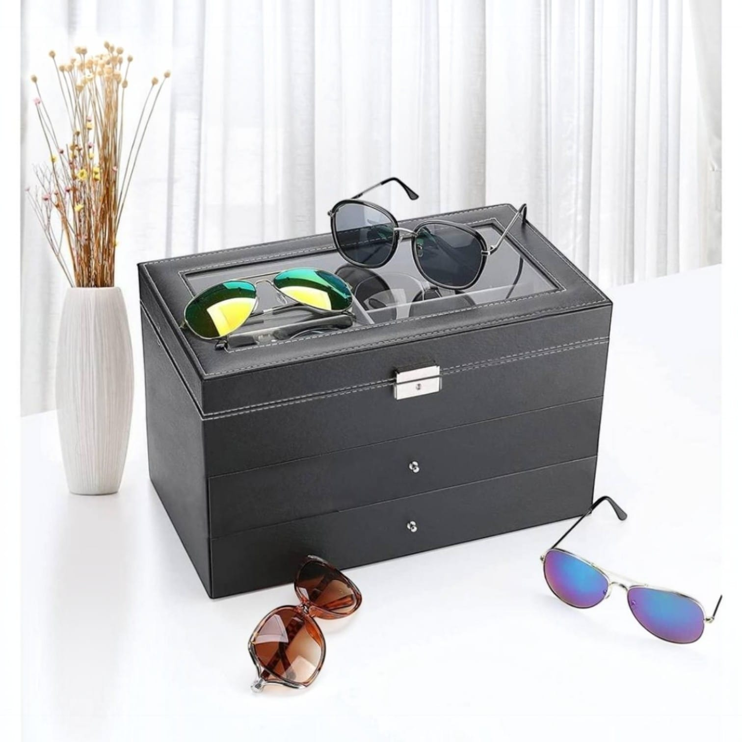 CAJA ORGANIZADORA PREMIUM PARA LENTES Y GAFAS CON 3 NIVELES Y LLAVE - 3