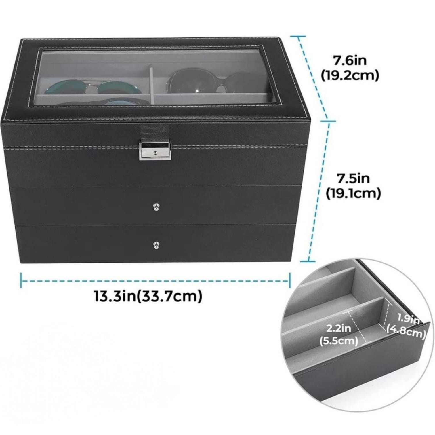 CAJA ORGANIZADORA PREMIUM PARA LENTES Y GAFAS CON 3 NIVELES Y LLAVE - 4