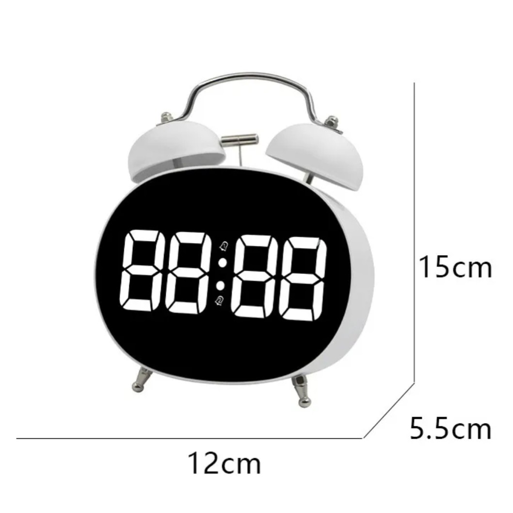 RELOJ DESPERTADOR DIGITAL LED ESTILO VINTAGE CAMPANA PANTALLA GRANDE - 2