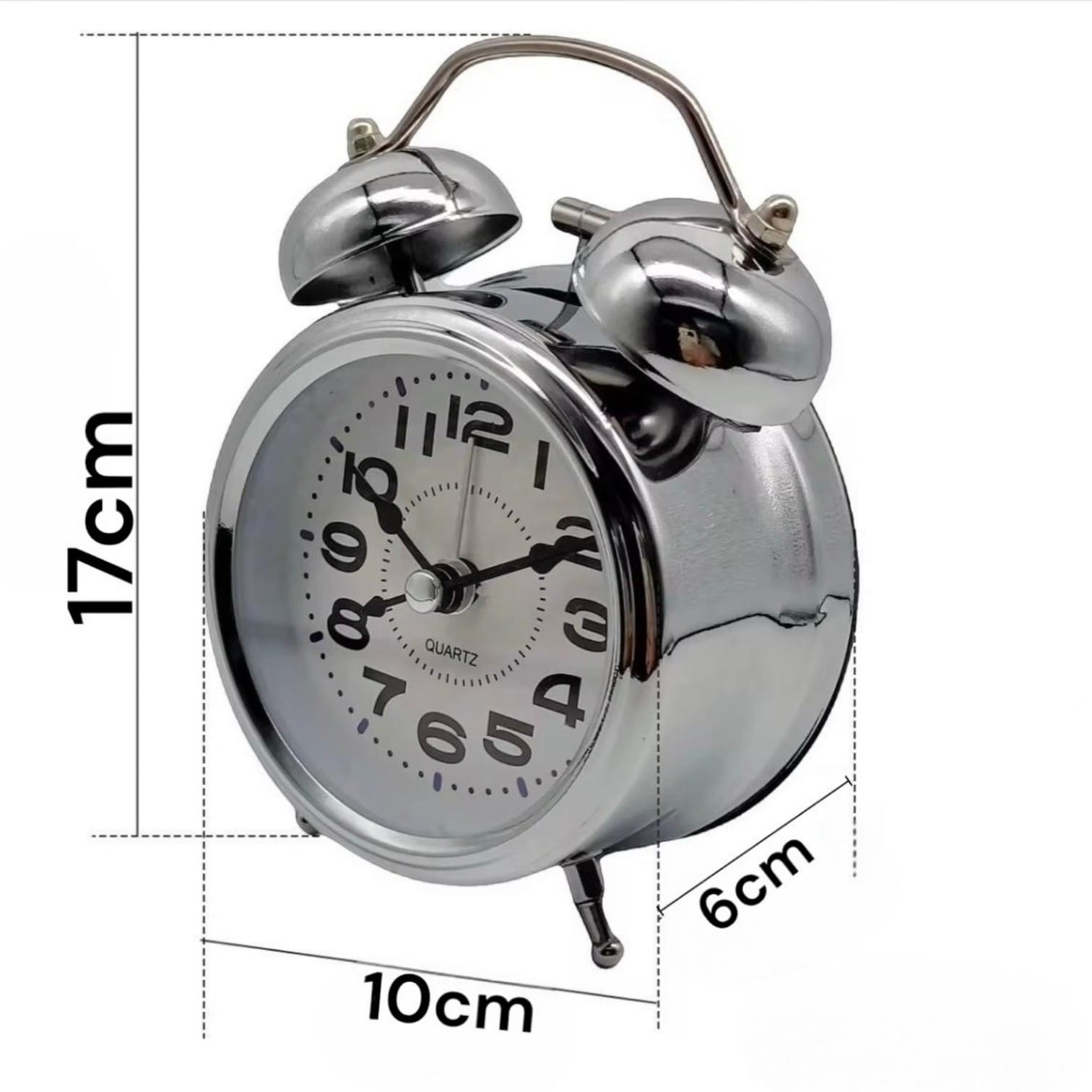 RELOJ DESPERTADOR DE CAMPANA METÁLICO VINTAGE 17 CM – SILENCIOSO Y DECORATIVO - 3