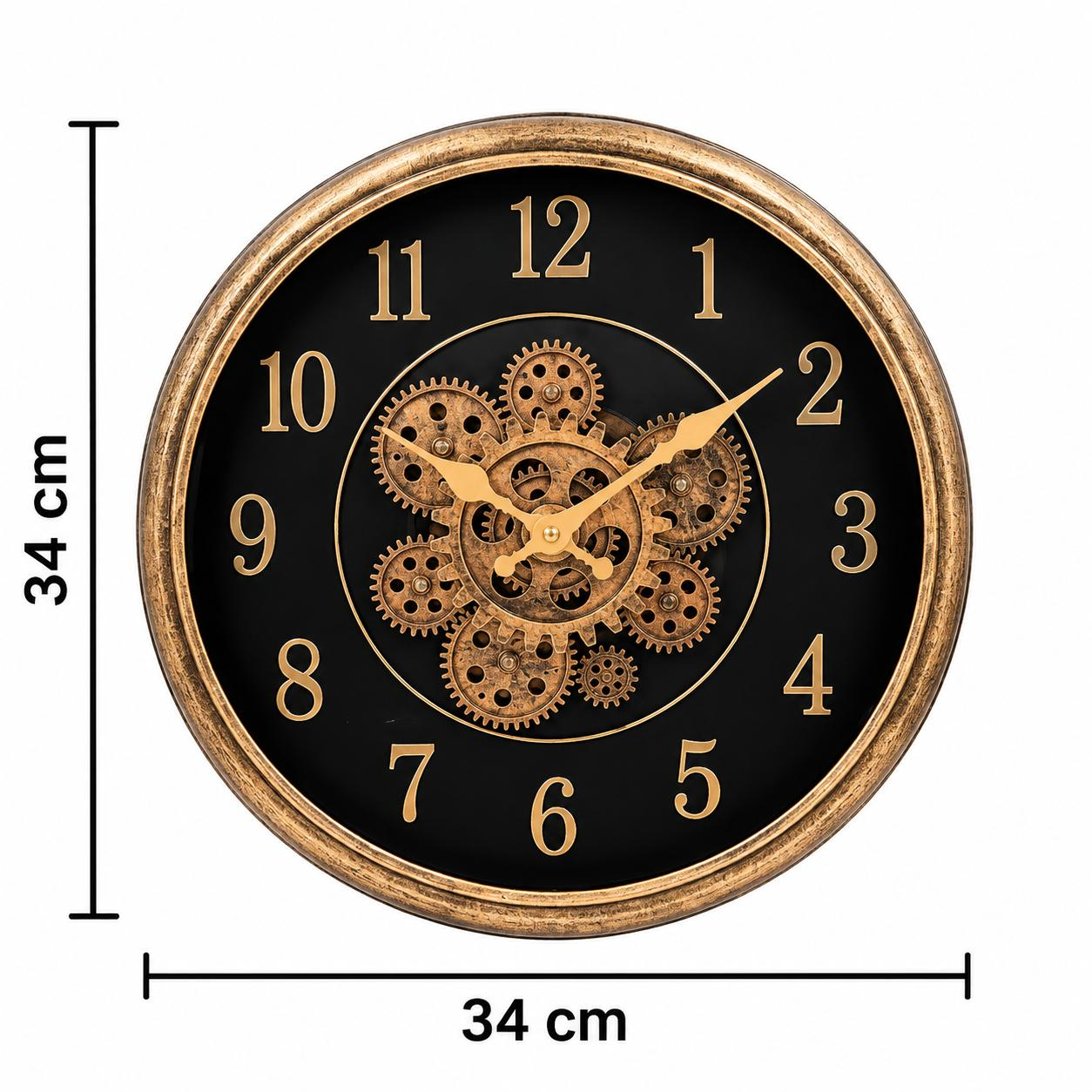 RELOJ DE PARED DECORATIVO CON ENGRANAJES 34X34 CM - 3