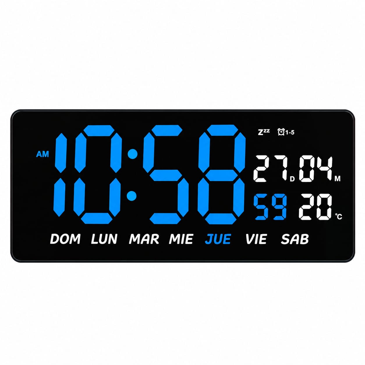 RELOJ DIGITAL LED GRANDE DE PARED Y MESA 36X16 CM CON CALENDARIO Y TEMPERATURA - 1