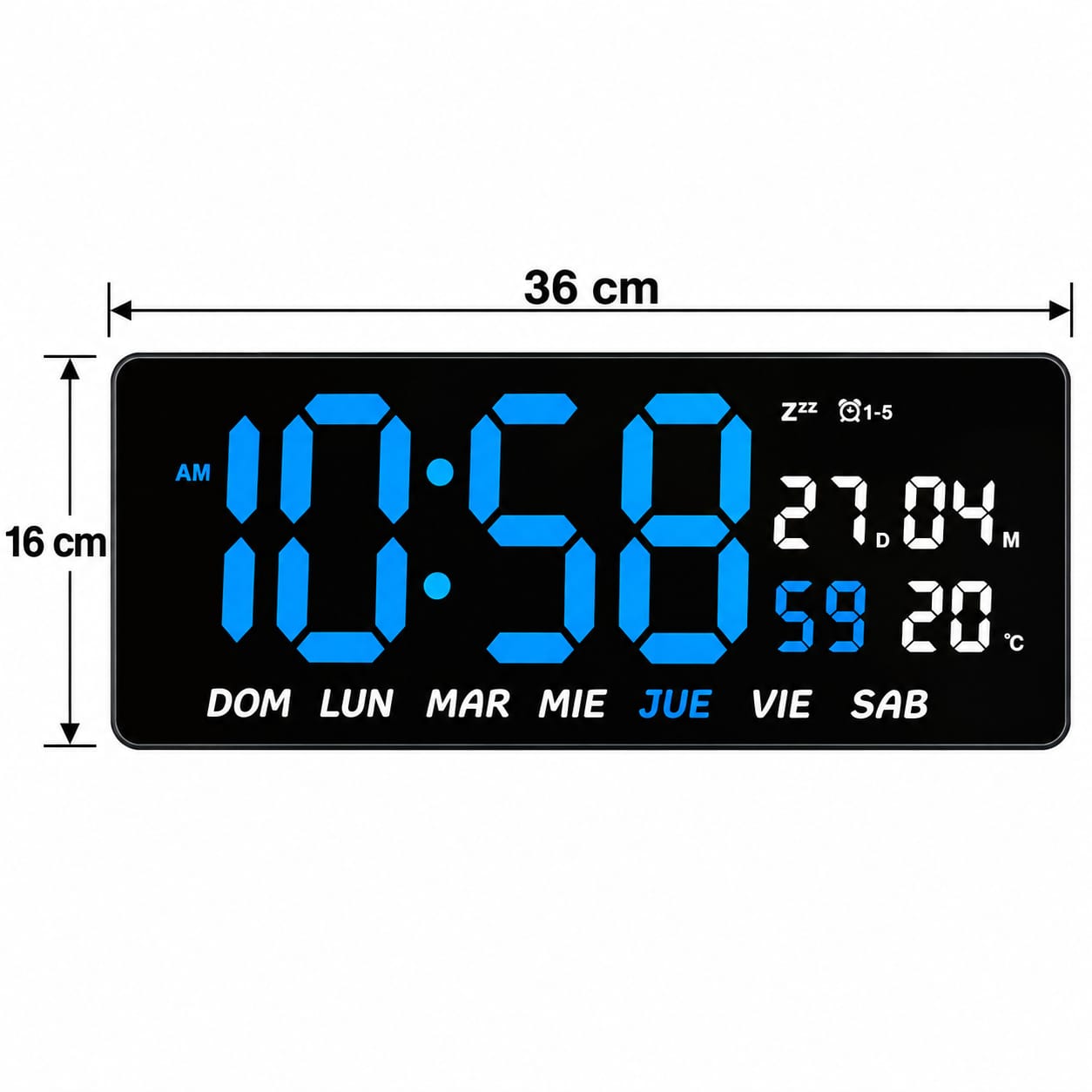RELOJ DIGITAL LED GRANDE DE PARED Y MESA 36X16 CM CON CALENDARIO Y TEMPERATURA - 2