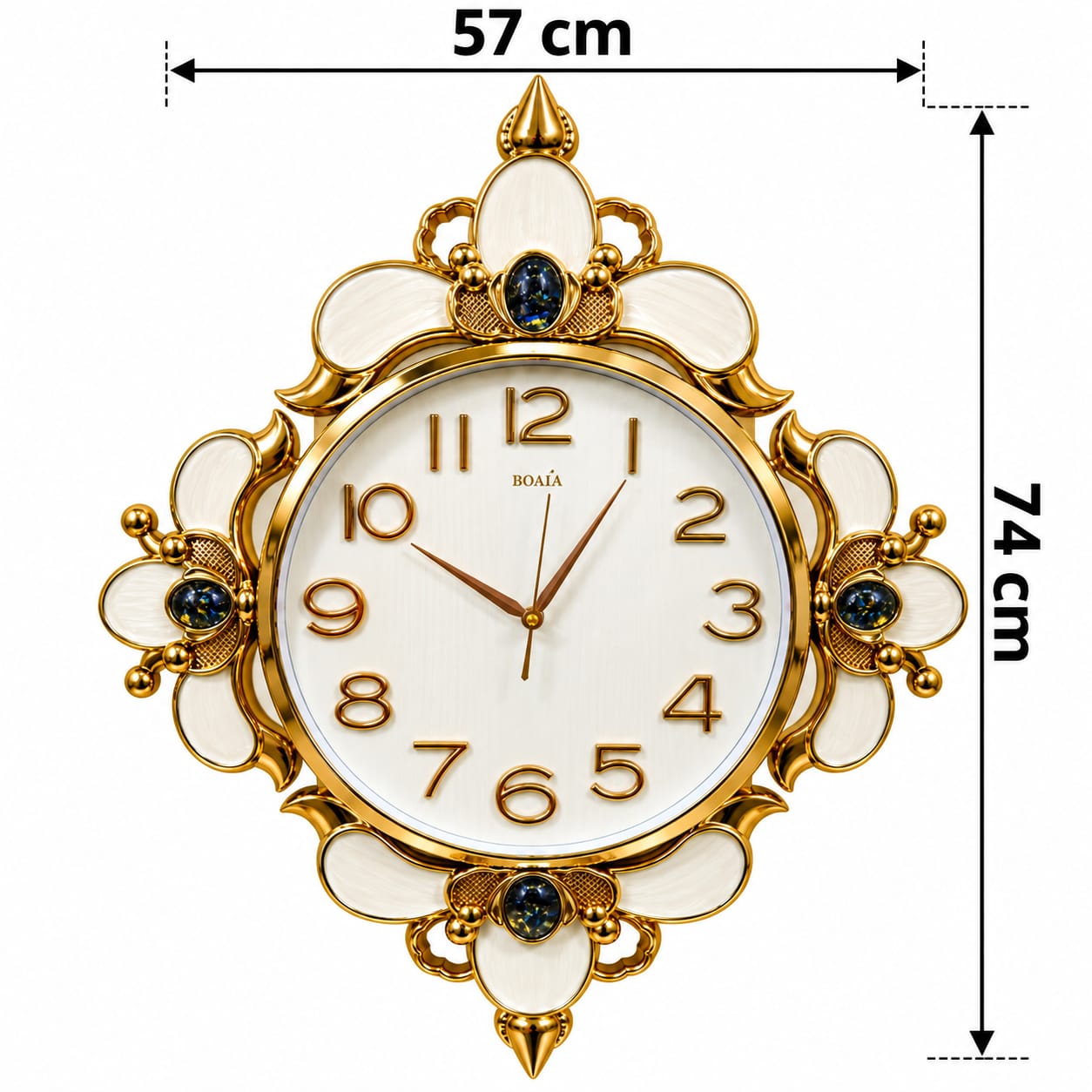 RELOJ DE PARED DECORATIVO ELEGANTE DORADO CON DISEÑO FLORAL – 57X74 CM - 2