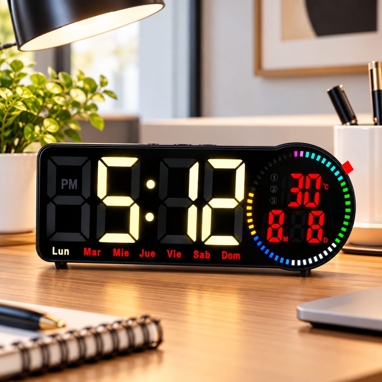 RELOJ DIGITAL LED DE MESA Y PARED 26X9.5 CM CON TEMPERATURA, CALENDARIO Y ALARMA - 3
