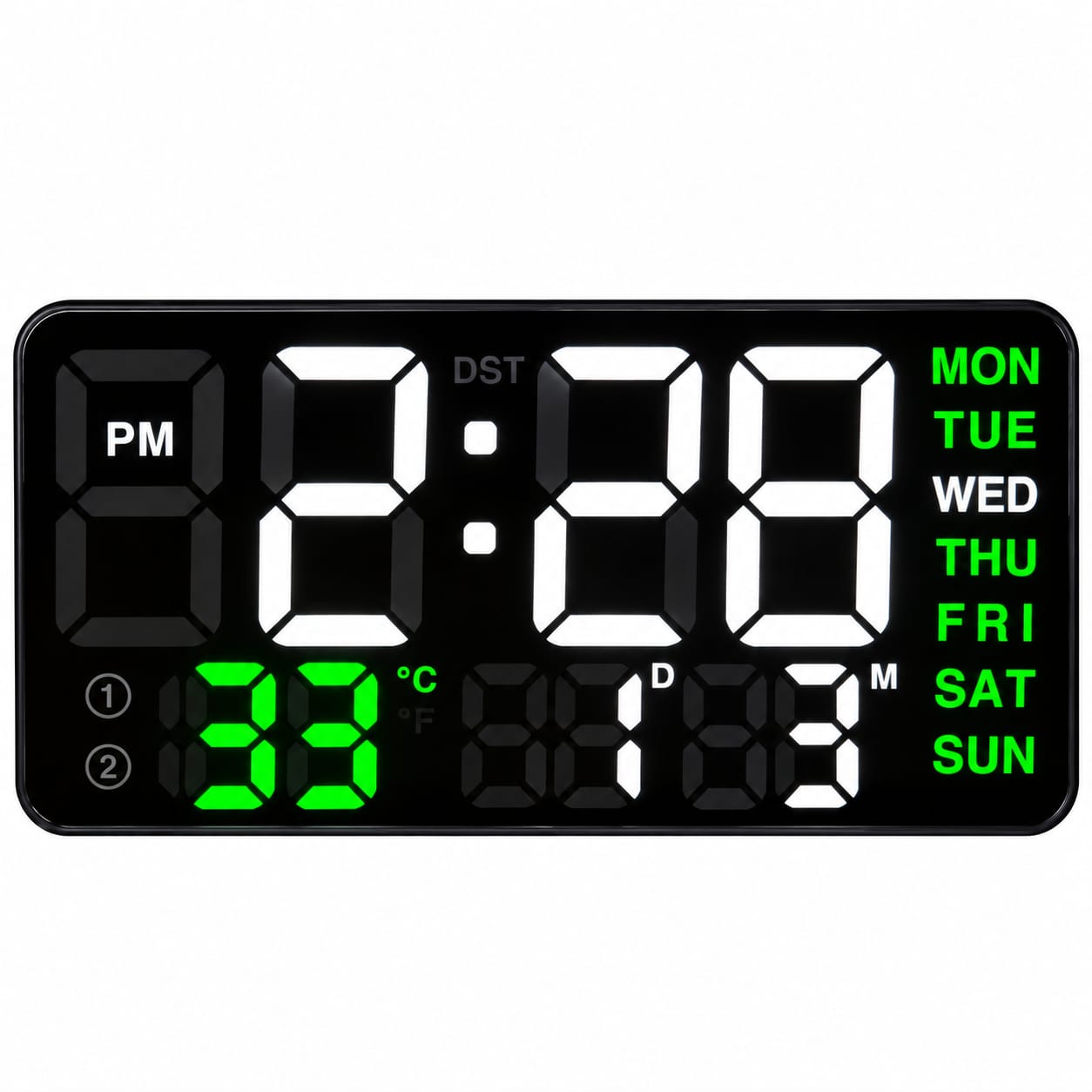 RELOJ DIGITAL LED DE MESA Y PARED 21.5X11 CM CON TEMPERATURA, CALENDARIO Y ALARMA - 1