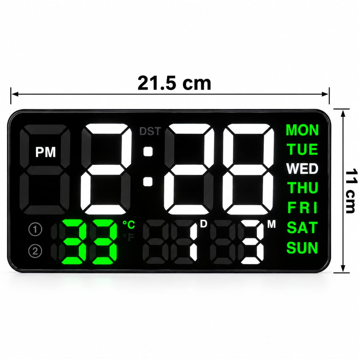 RELOJ DIGITAL LED DE MESA Y PARED 21.5X11 CM CON TEMPERATURA, CALENDARIO Y ALARMA - 2