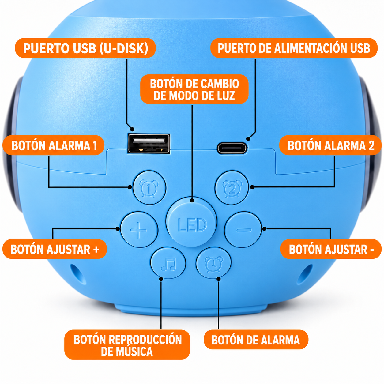 RELOJ DESPERTADOR BLUETOOTH CON PARLANTE, LÁMPARA LED RGB Y ALARMA - 4