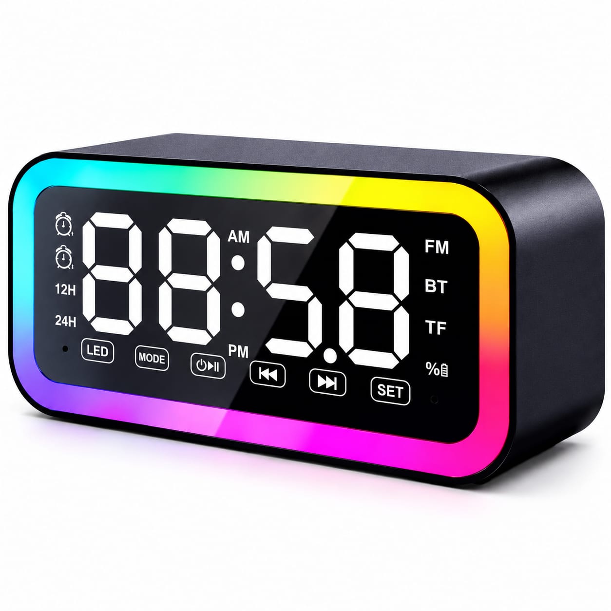RELOJ DIGITAL PARLANTE BLUETOOTH RGB CON RADIO FM, ALARMA Y PANTALLA LED - 1