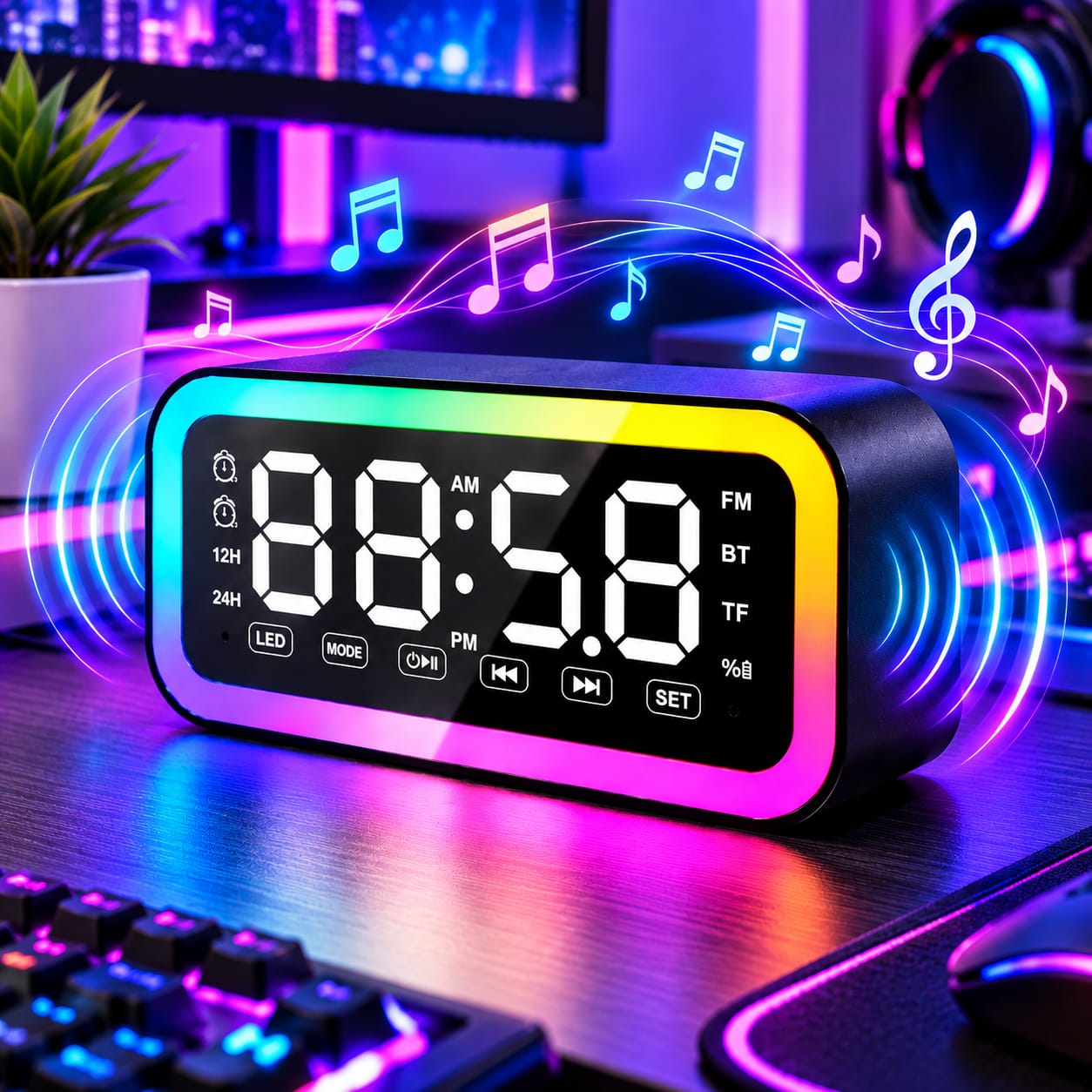 RELOJ DIGITAL PARLANTE BLUETOOTH RGB CON RADIO FM, ALARMA Y PANTALLA LED - 3