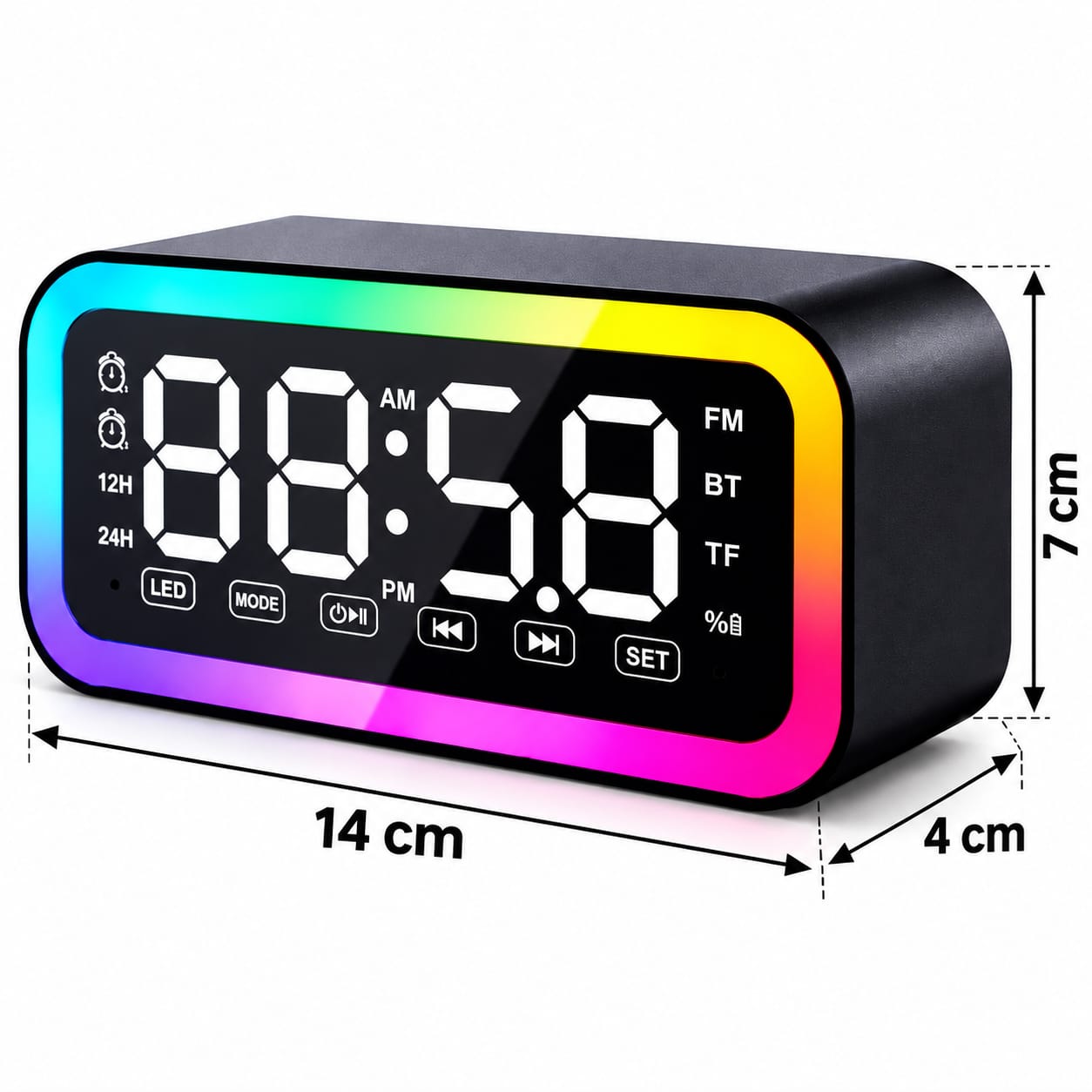 RELOJ DIGITAL PARLANTE BLUETOOTH RGB CON RADIO FM, ALARMA Y PANTALLA LED - 4