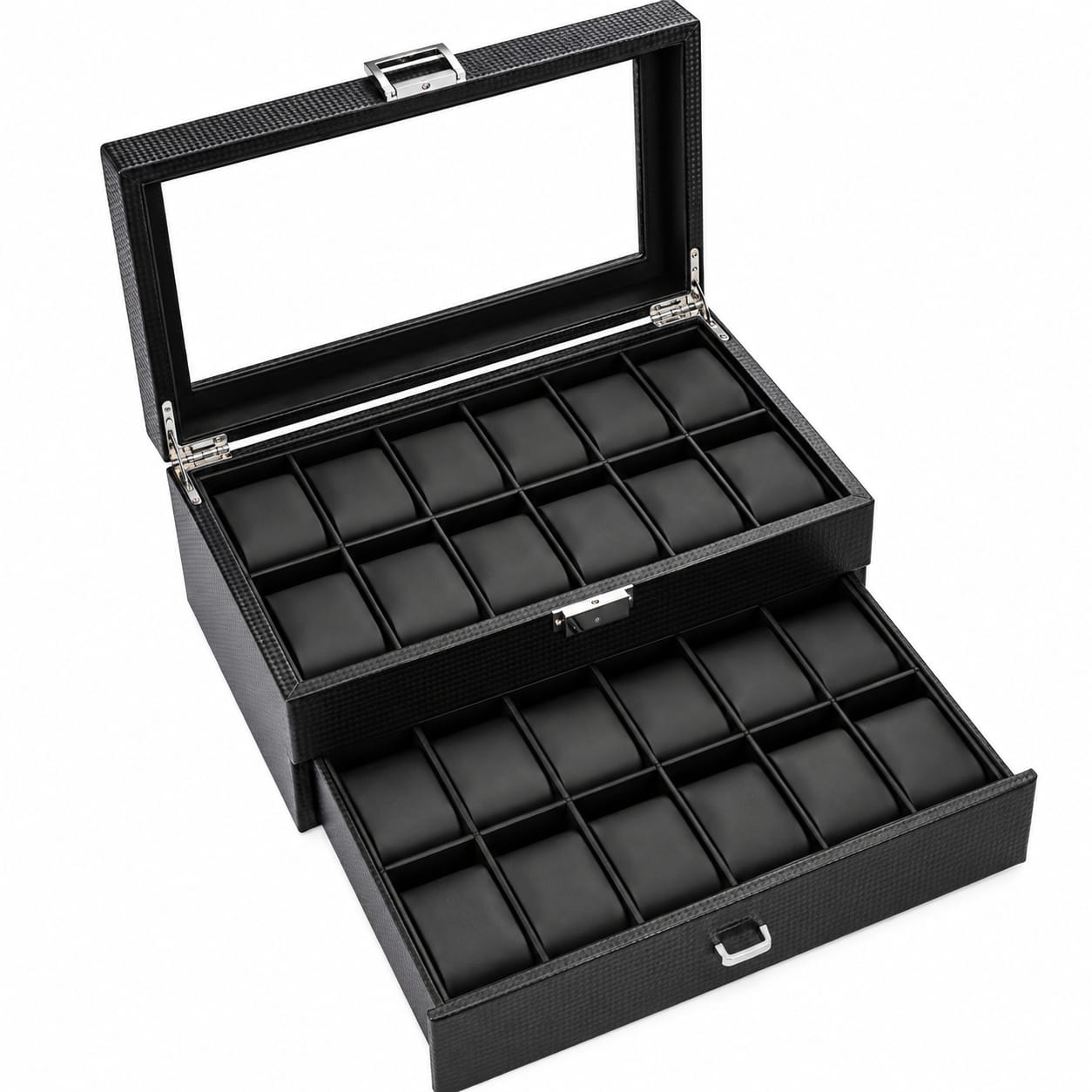 CAJA ORGANIZADORA PORTA RELOJES DE FIBRA DE CARBONO PARA 24 RELOJES - 2