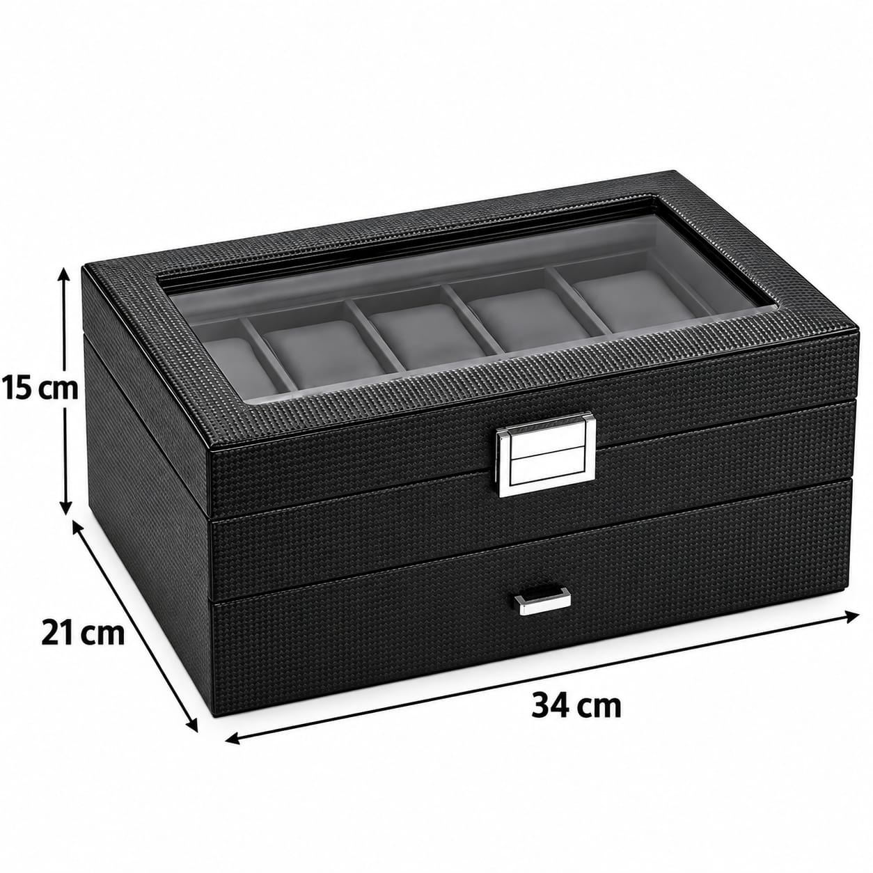 CAJA ORGANIZADORA PORTA RELOJES DE FIBRA DE CARBONO PARA 24 RELOJES - 4