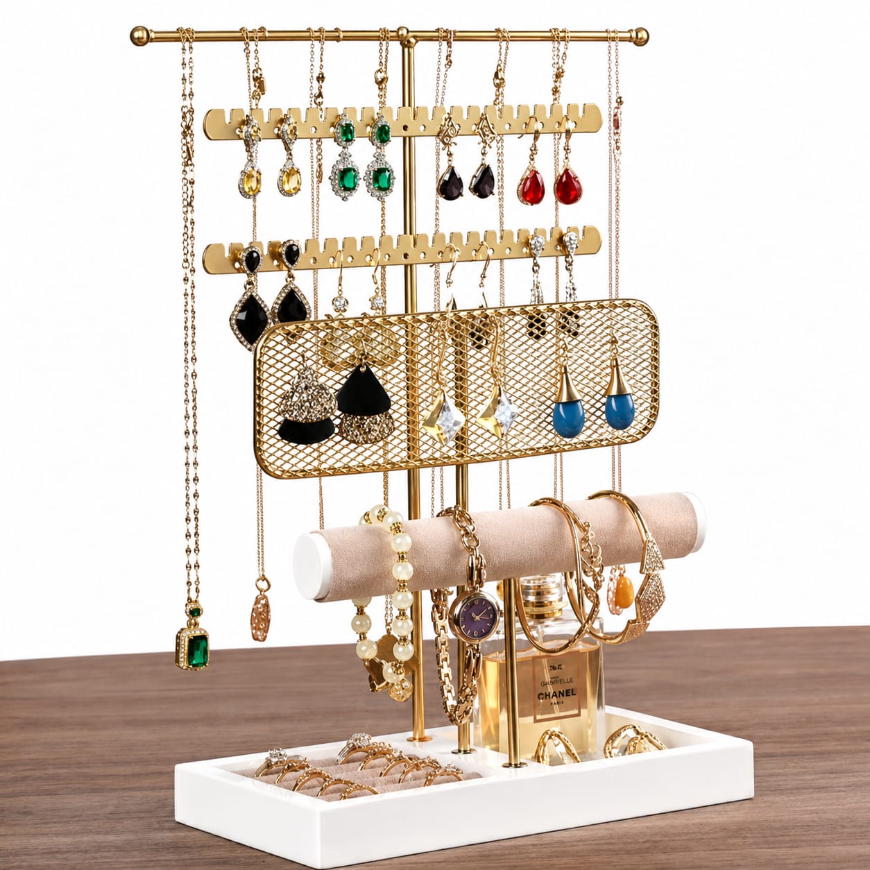 ORGANIZADOR DE JOYAS Y ACCESORIOS MULTIFUNCIONAL 40X20CM DORADO - 1