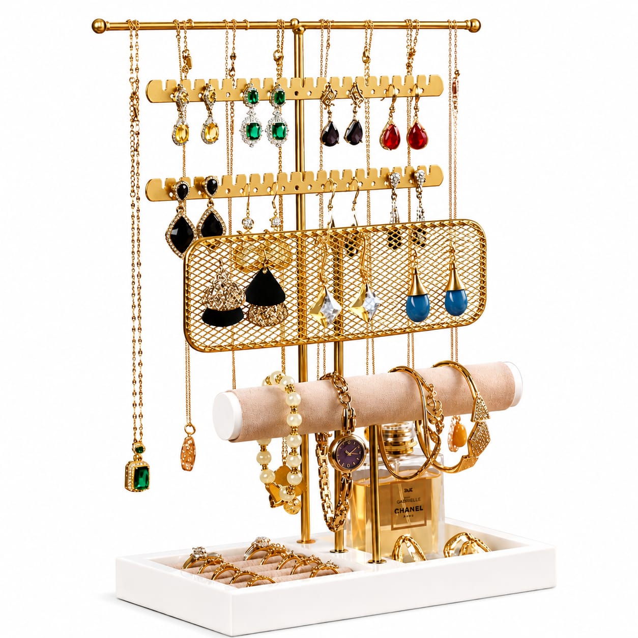 ORGANIZADOR DE JOYAS Y ACCESORIOS MULTIFUNCIONAL 40X20CM DORADO - 2