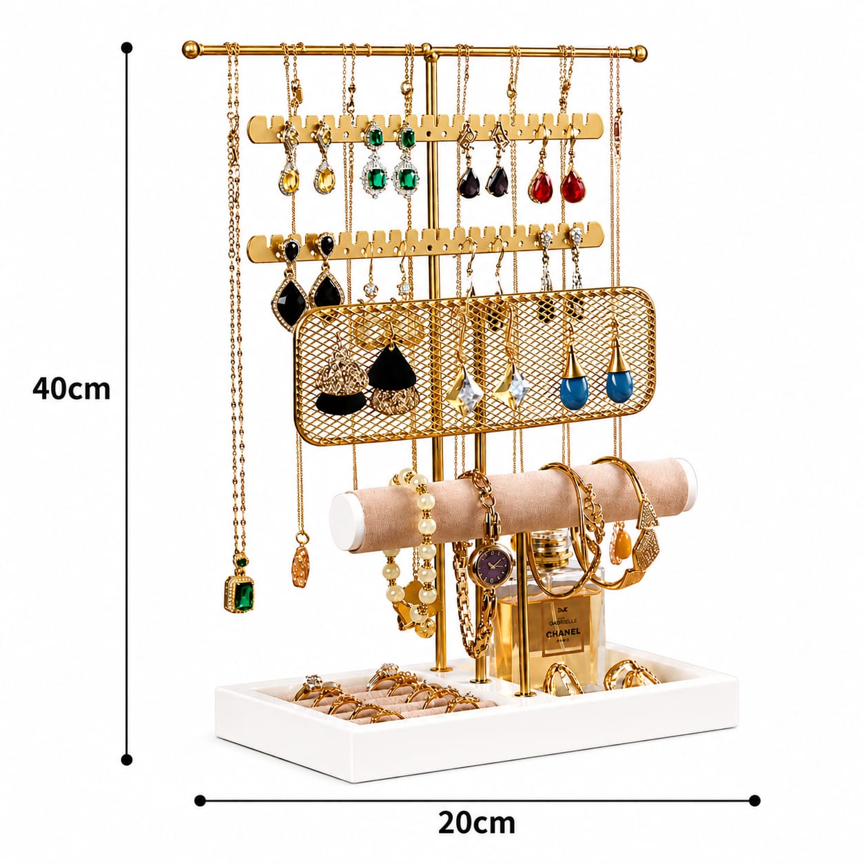 ORGANIZADOR DE JOYAS Y ACCESORIOS MULTIFUNCIONAL 40X20CM DORADO - 3