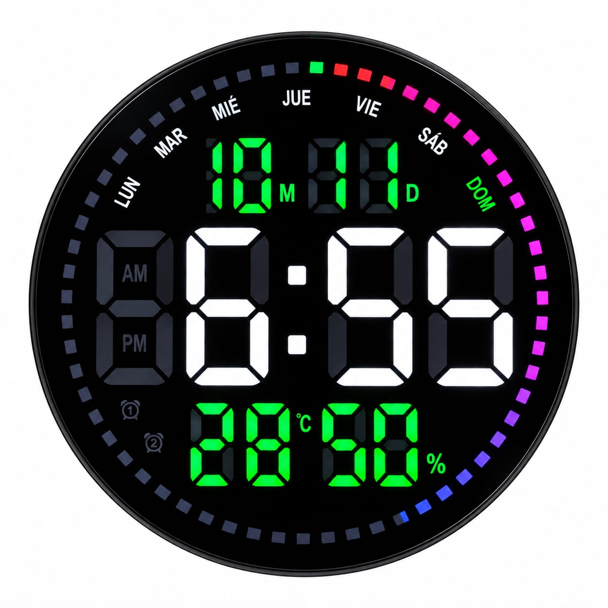RELOJ LED DIGITAL DE PARED 28X28CM CON ALARMA, TEMPERATURA Y HUMEDAD - 1