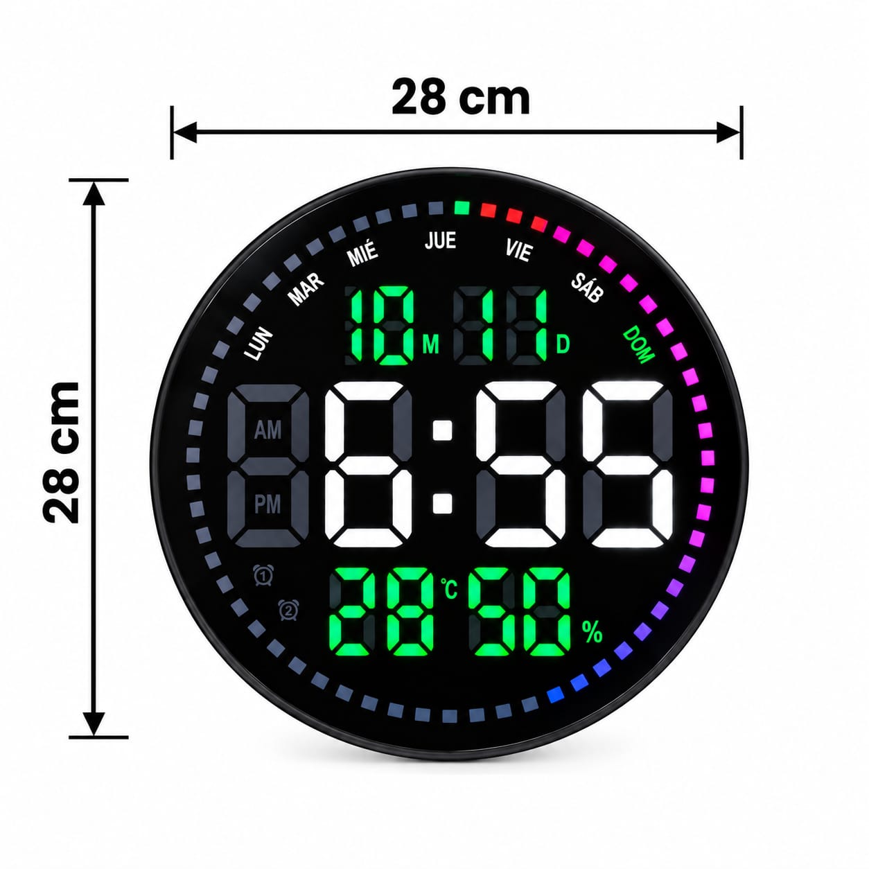 RELOJ LED DIGITAL DE PARED 28X28CM CON ALARMA, TEMPERATURA Y HUMEDAD - 2