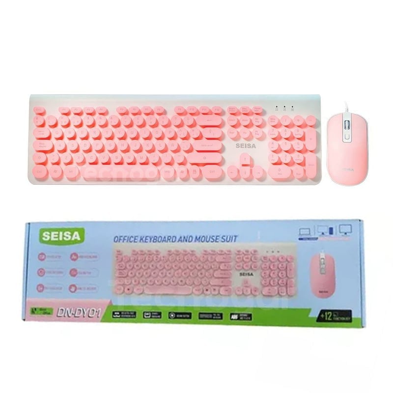 TECLADO Y MOUSE ROSADO CON CABLE USB PARA PC O LAPTOP NOTEBOOK TABLET - 1