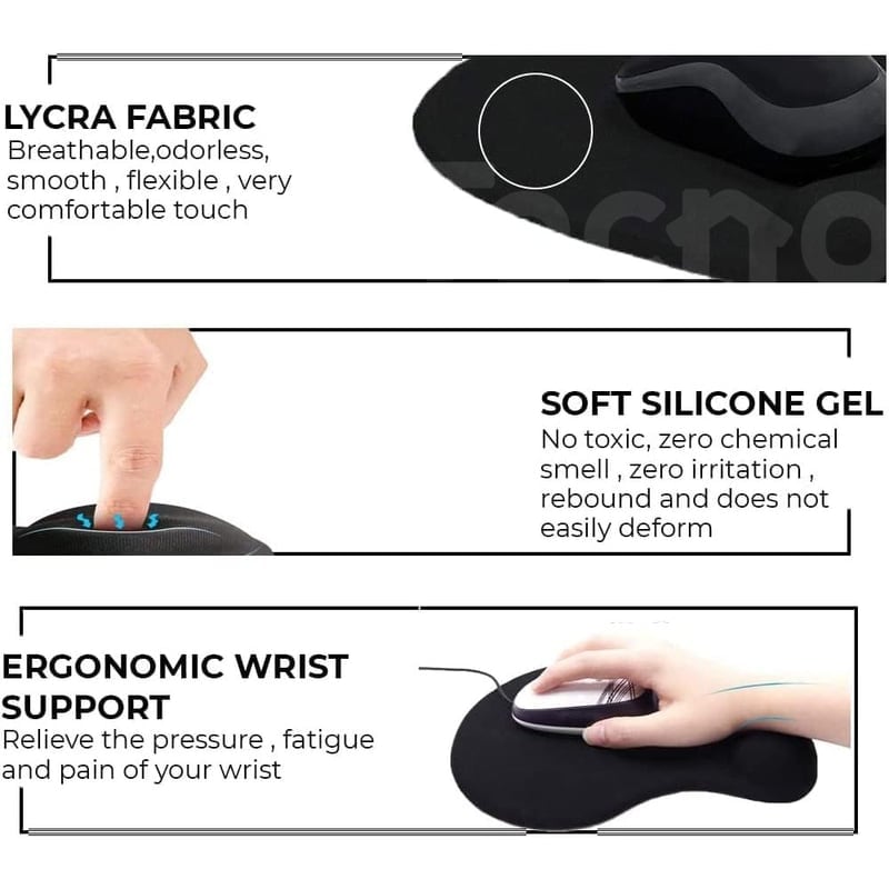 PAD MOUSE ERGONÓMICO CON ALMOHADILLA DE GEL DESCANSA MUÑECAS NEGRO - 4