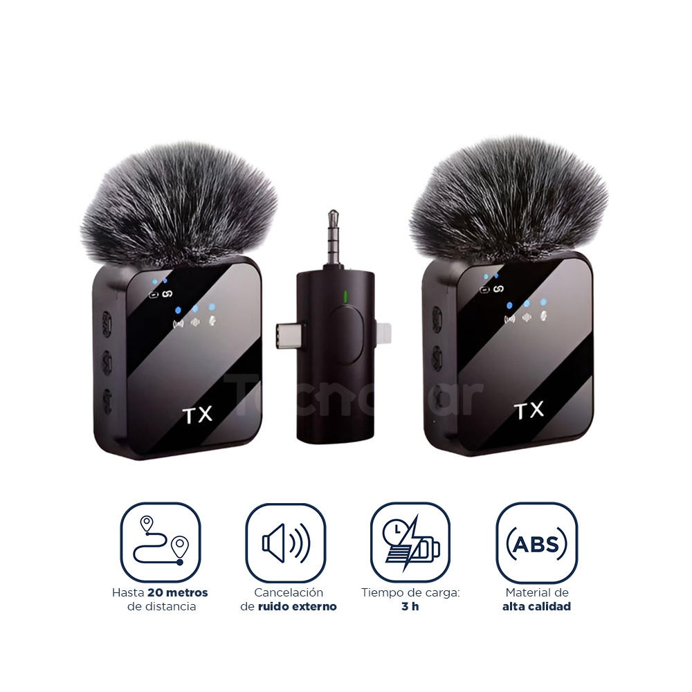 MICRÓFONOS INALÁMBRICOS SOLAPEROS RECARGABLES DUAL 3 EN 1 F11-2