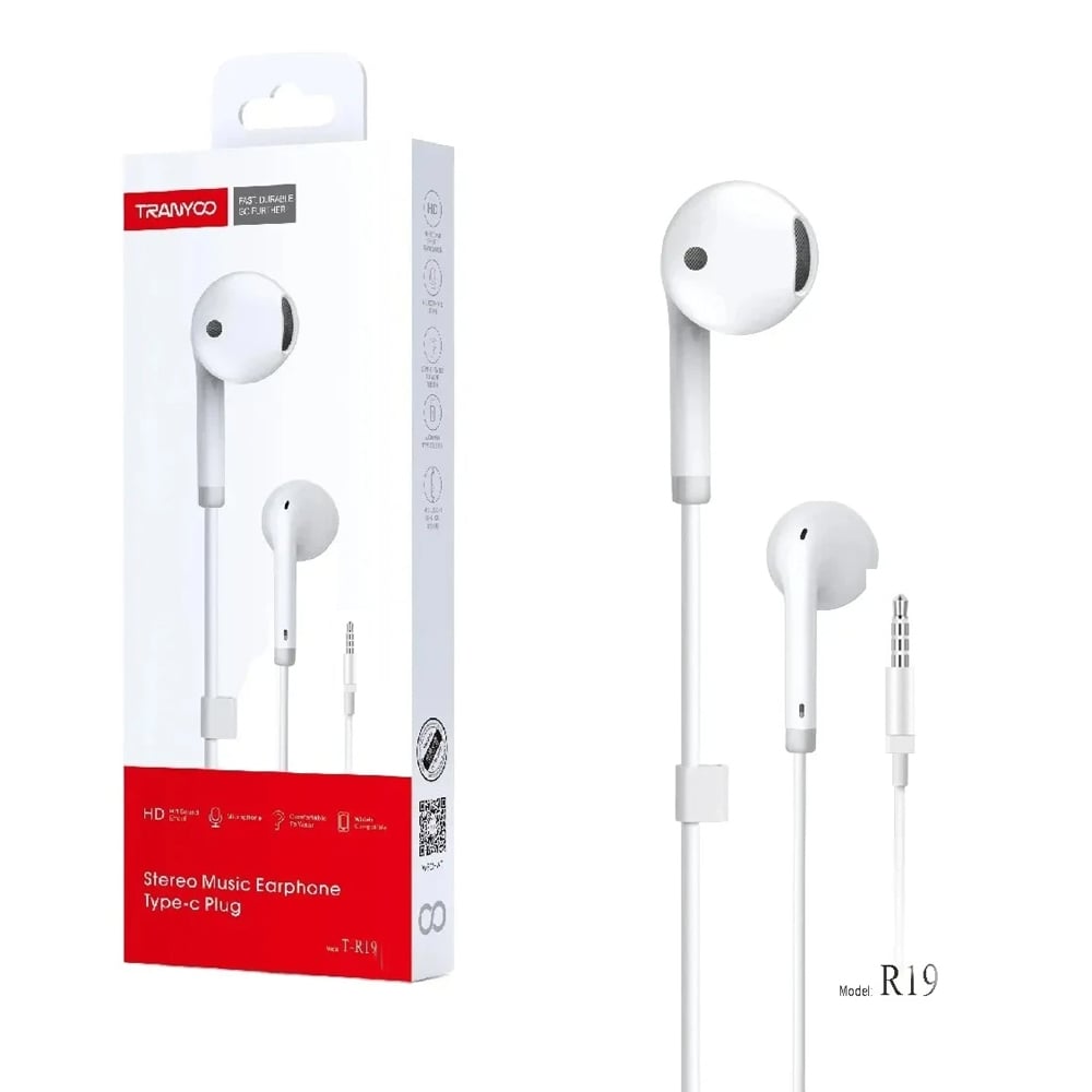 AUDÍFONOS CON CABLE AUX. 3.5 MM IN-EAR PARA CELULAR TABLET SMARTPHONE PC O LAPTOP T-R19 - 1