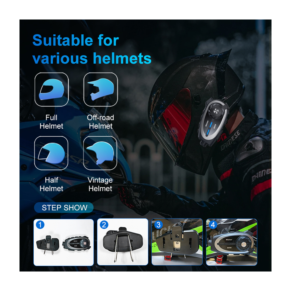 CÁMARA PARA CASCO MOTO BLUETOOTH 5.4 INTERCOMUNICADOR HD 1080P IPX6 - 4