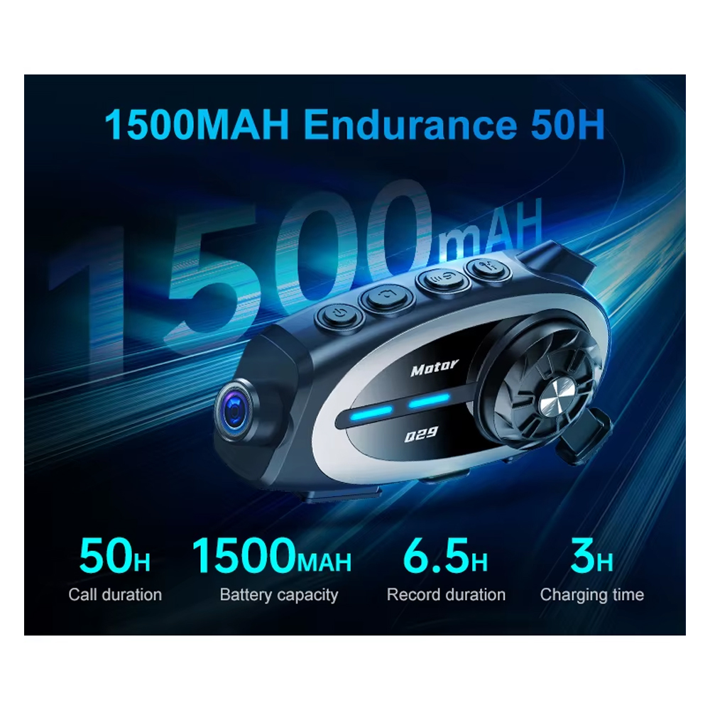 CÁMARA PARA CASCO MOTO BLUETOOTH 5.4 INTERCOMUNICADOR HD 1080P IPX6 - 5