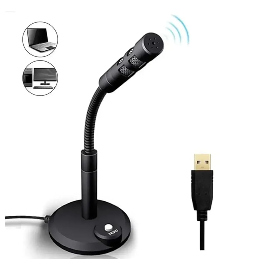 MICRÓFONO FLEXIBLE PARA COMPUTADORA O LAPTOP CON BASE Y MUTE - 1