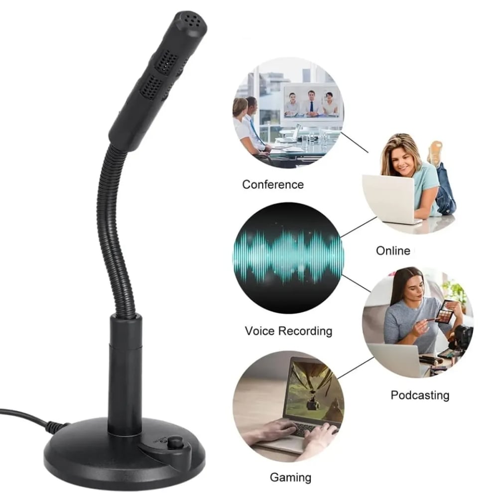MICRÓFONO FLEXIBLE PARA COMPUTADORA O LAPTOP CON BASE Y MUTE - 2