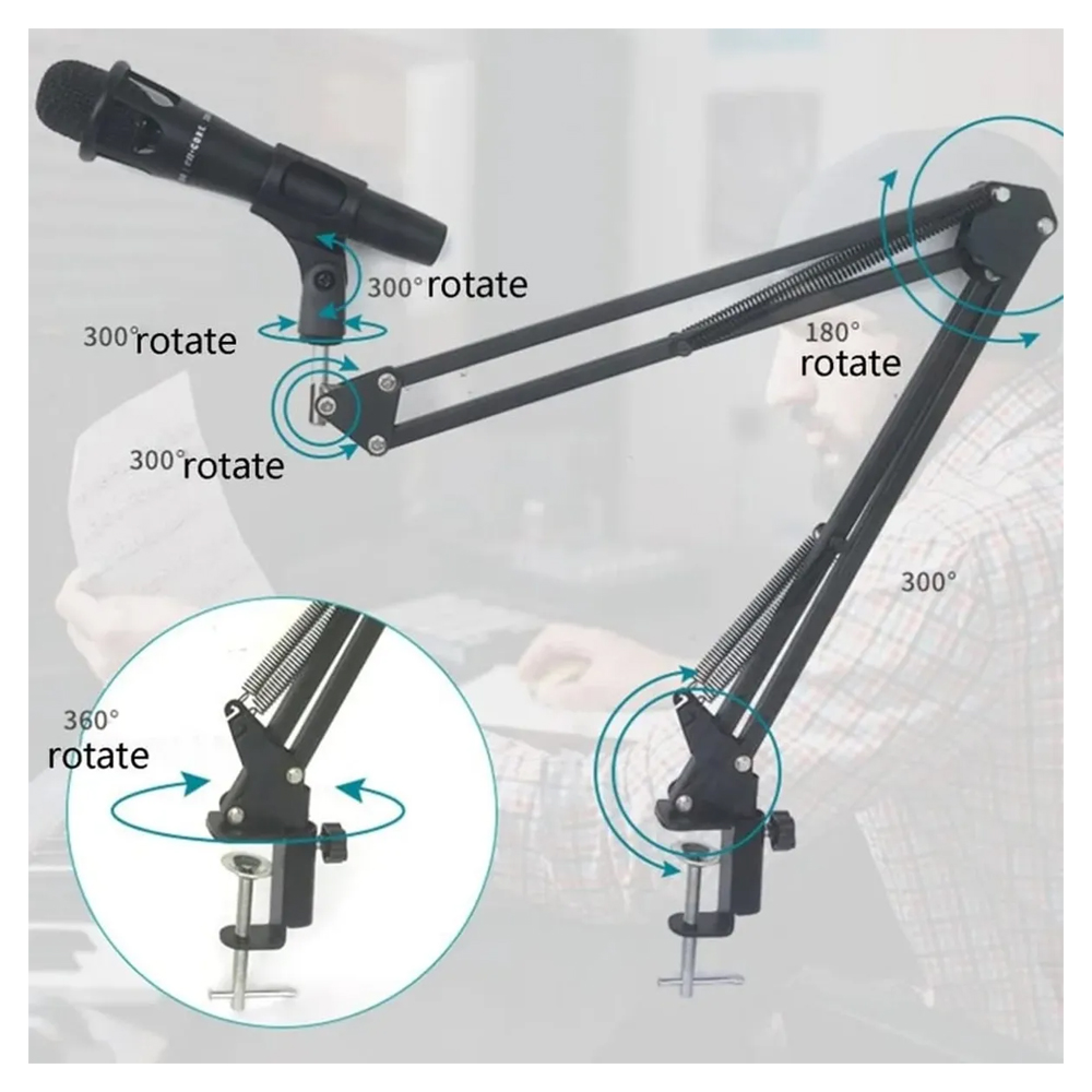 SOPORTE PARA MICRÓFONO DE METAL BRAZO GIRATORIO PLEGABLE 70 CM - 6